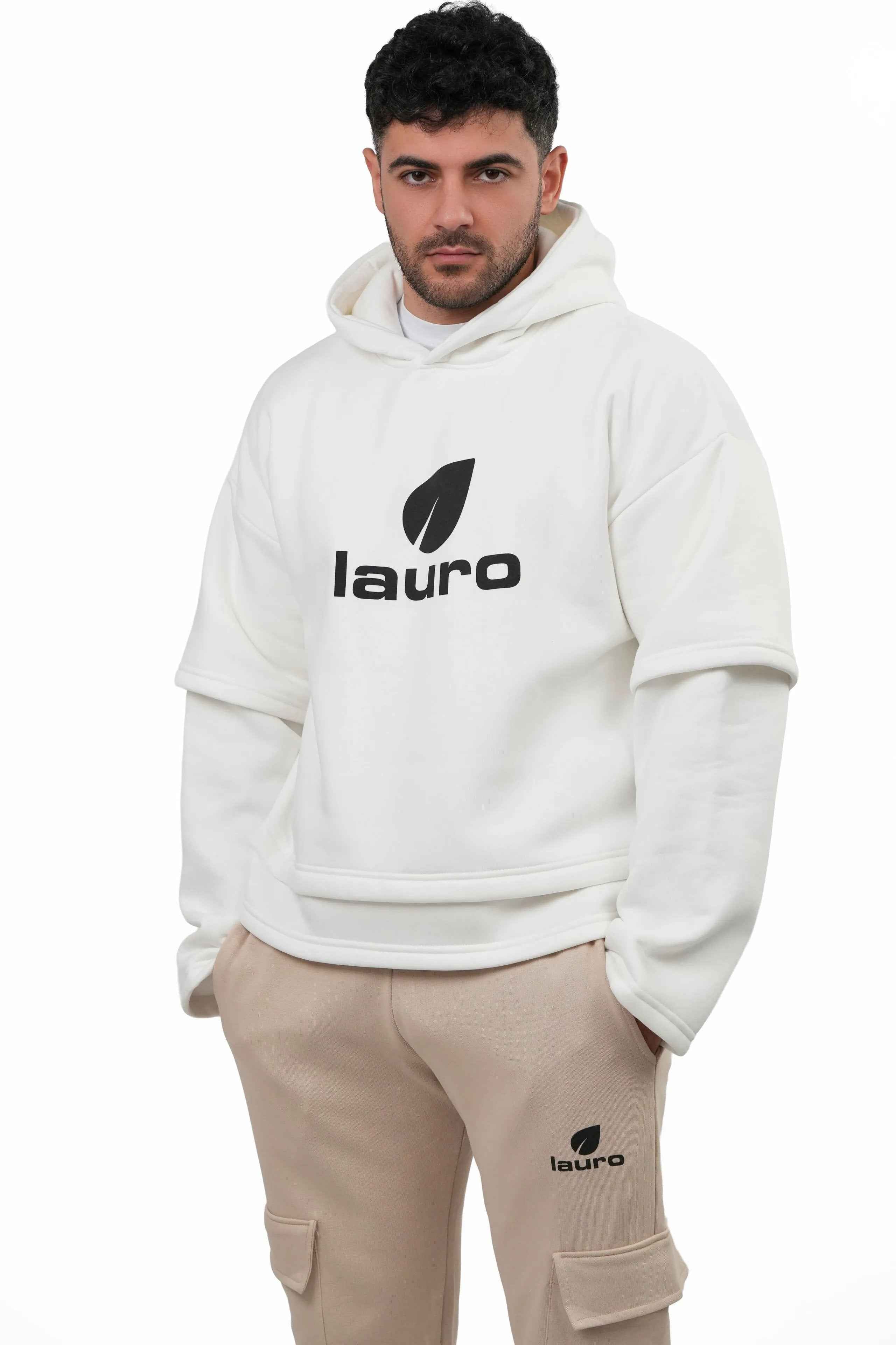 Felpa Oversize Hoodie Layered Uomo 310 GSM – LS-LU7917 - Lauro Sport