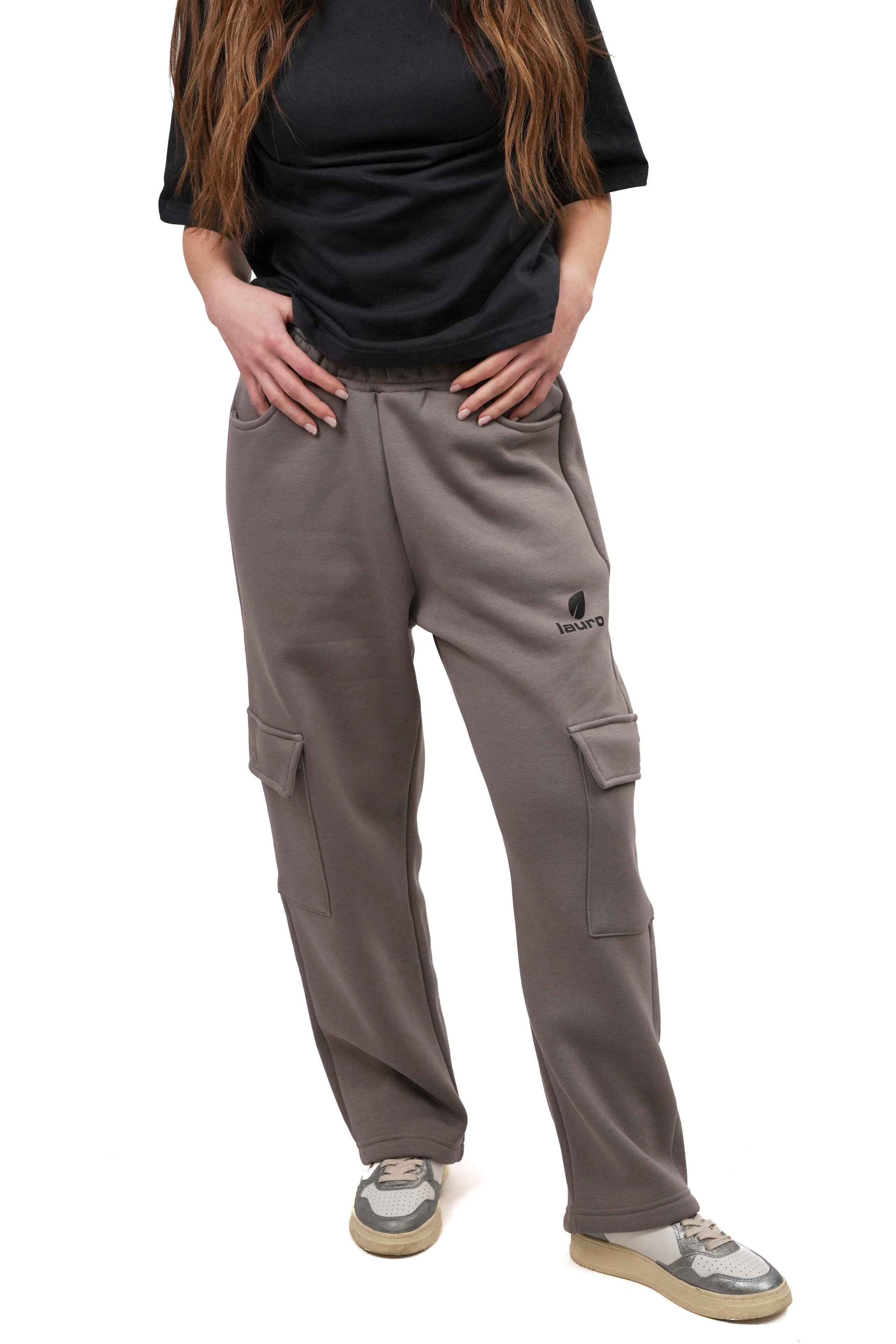 Pantaloni Donna Cargo Oversize in Felpa con Tasche Laterali LS-YU0907 - Lauro Sport